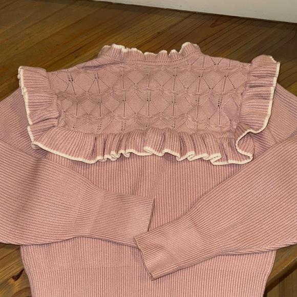 Pink Ruffled Crew Neck Sweater - Picture 4 of 4